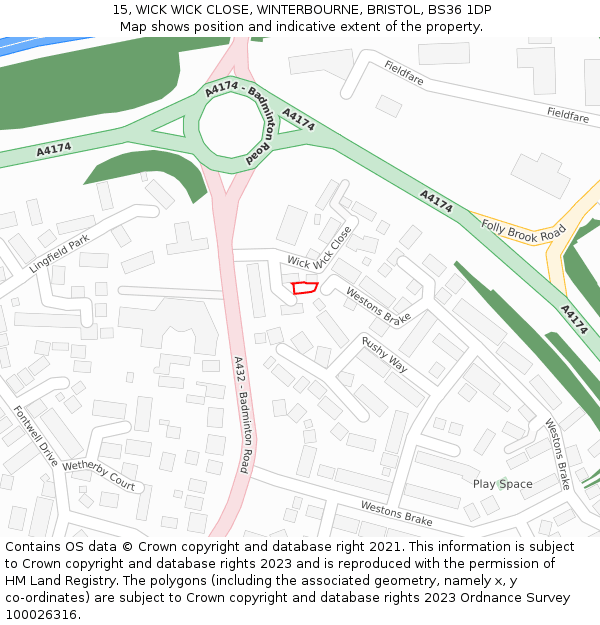 15, WICK WICK CLOSE, WINTERBOURNE, BRISTOL, BS36 1DP: Location map and indicative extent of plot