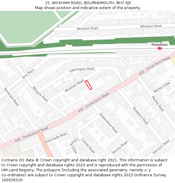 15, WICKHAM ROAD, BOURNEMOUTH, BH7 6JX: Location map and indicative extent of plot