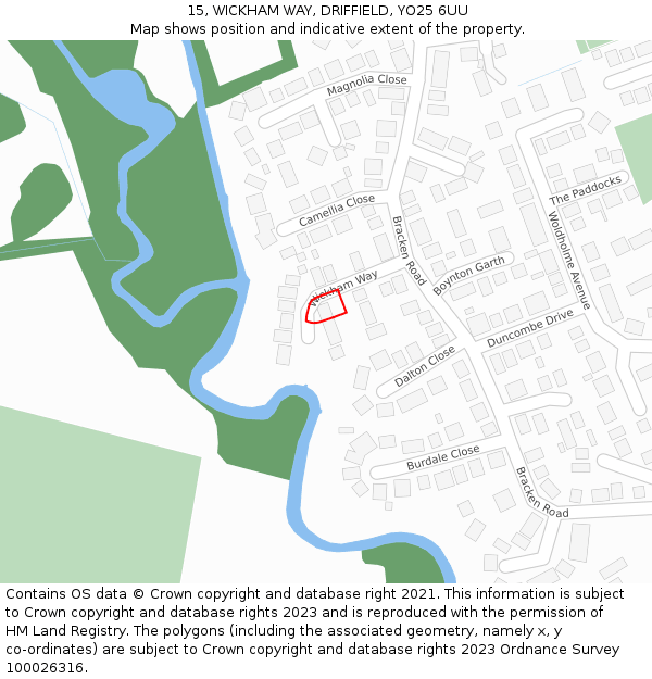 15, WICKHAM WAY, DRIFFIELD, YO25 6UU: Location map and indicative extent of plot