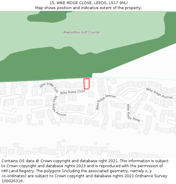 15, WIKE RIDGE CLOSE, LEEDS, LS17 9NU: Location map and indicative extent of plot