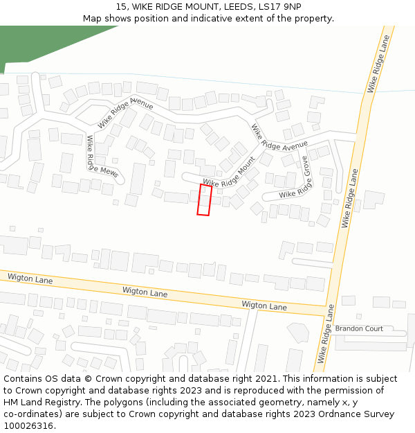 15, WIKE RIDGE MOUNT, LEEDS, LS17 9NP: Location map and indicative extent of plot