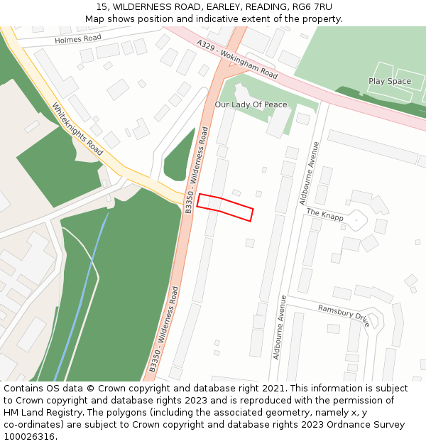15, WILDERNESS ROAD, EARLEY, READING, RG6 7RU: Location map and indicative extent of plot
