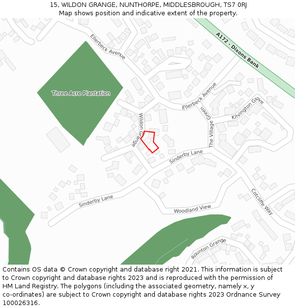 15, WILDON GRANGE, NUNTHORPE, MIDDLESBROUGH, TS7 0RJ: Location map and indicative extent of plot