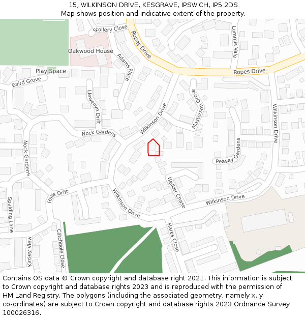 15, WILKINSON DRIVE, KESGRAVE, IPSWICH, IP5 2DS: Location map and indicative extent of plot