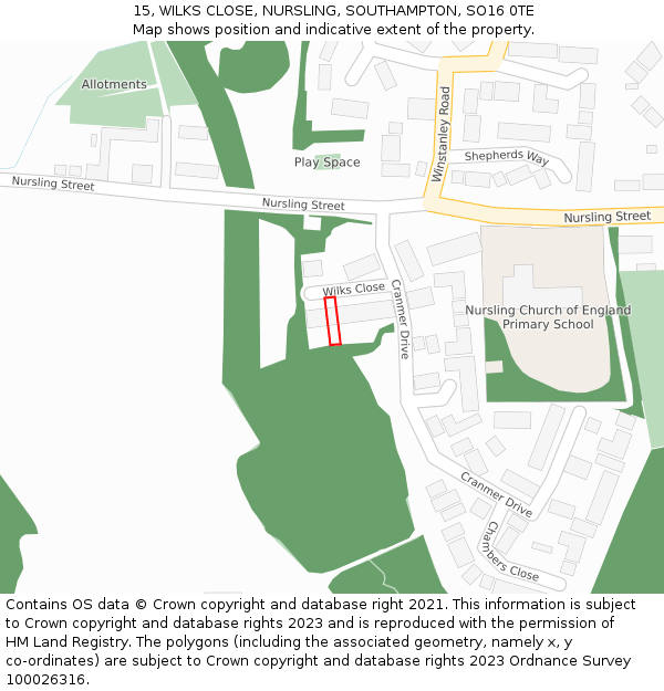 15, WILKS CLOSE, NURSLING, SOUTHAMPTON, SO16 0TE: Location map and indicative extent of plot