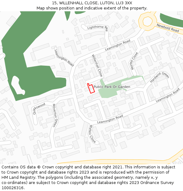 15, WILLENHALL CLOSE, LUTON, LU3 3XX: Location map and indicative extent of plot