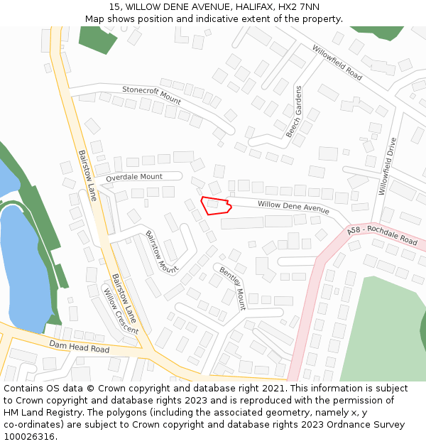 15, WILLOW DENE AVENUE, HALIFAX, HX2 7NN: Location map and indicative extent of plot