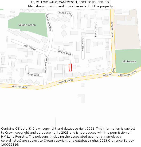 15, WILLOW WALK, CANEWDON, ROCHFORD, SS4 3QH: Location map and indicative extent of plot