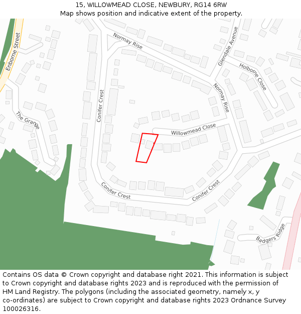 15, WILLOWMEAD CLOSE, NEWBURY, RG14 6RW: Location map and indicative extent of plot