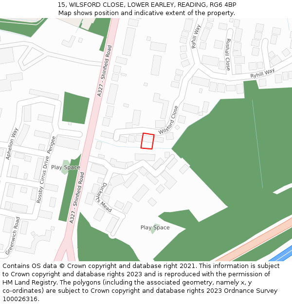 15, WILSFORD CLOSE, LOWER EARLEY, READING, RG6 4BP: Location map and indicative extent of plot