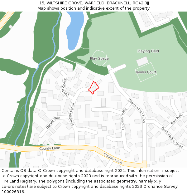 15, WILTSHIRE GROVE, WARFIELD, BRACKNELL, RG42 3JJ: Location map and indicative extent of plot