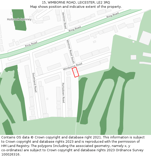 15, WIMBORNE ROAD, LEICESTER, LE2 3RQ: Location map and indicative extent of plot