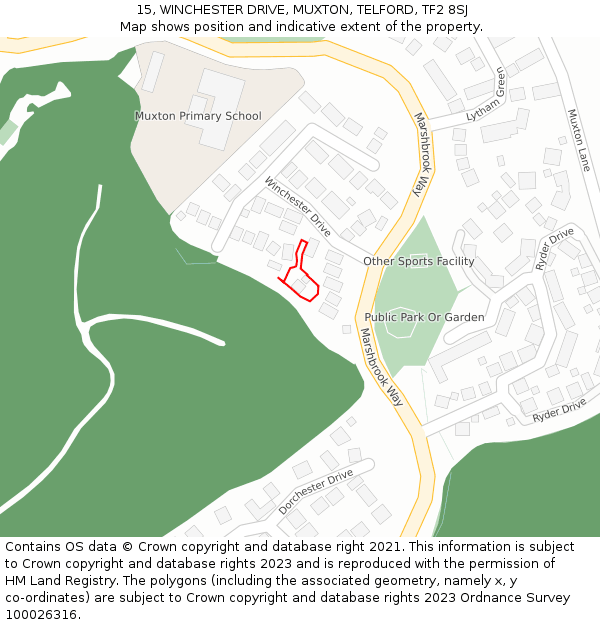 15, WINCHESTER DRIVE, MUXTON, TELFORD, TF2 8SJ: Location map and indicative extent of plot
