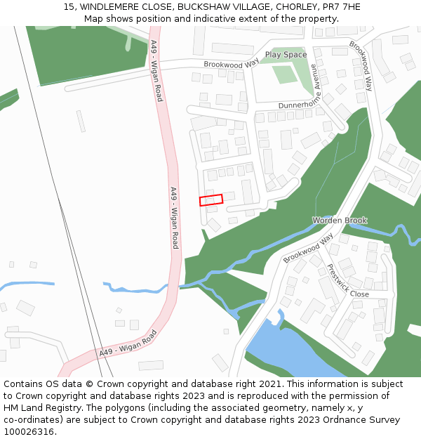 15, WINDLEMERE CLOSE, BUCKSHAW VILLAGE, CHORLEY, PR7 7HE: Location map and indicative extent of plot