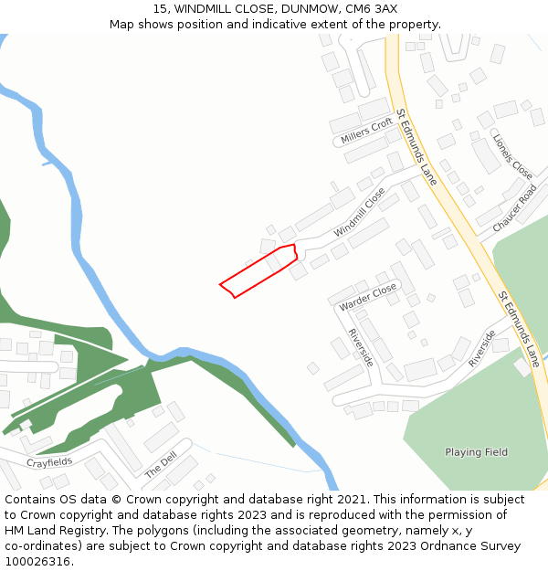 15, WINDMILL CLOSE, DUNMOW, CM6 3AX: Location map and indicative extent of plot