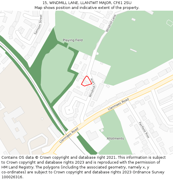 15, WINDMILL LANE, LLANTWIT MAJOR, CF61 2SU: Location map and indicative extent of plot