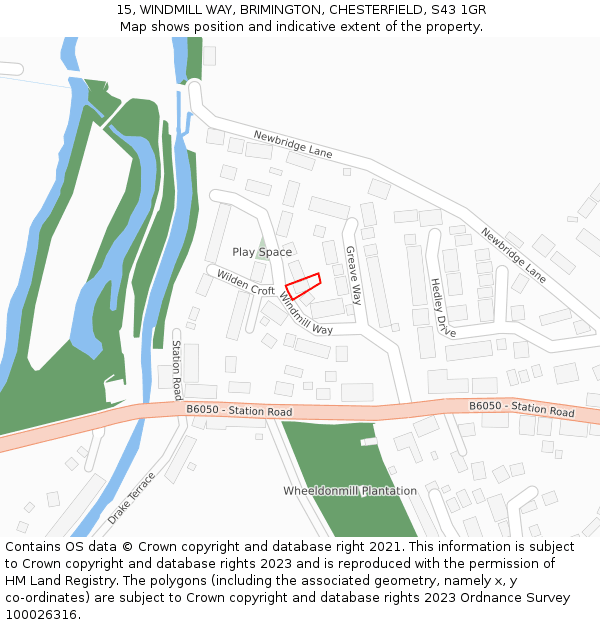 15, WINDMILL WAY, BRIMINGTON, CHESTERFIELD, S43 1GR: Location map and indicative extent of plot