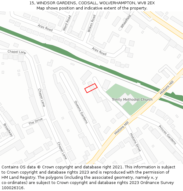 15, WINDSOR GARDENS, CODSALL, WOLVERHAMPTON, WV8 2EX: Location map and indicative extent of plot