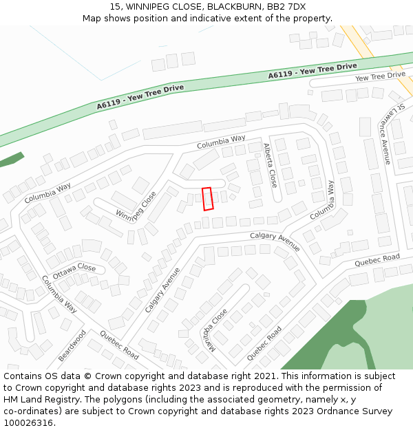 15, WINNIPEG CLOSE, BLACKBURN, BB2 7DX: Location map and indicative extent of plot