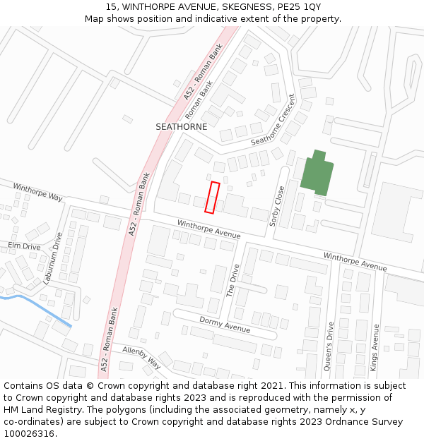 15, WINTHORPE AVENUE, SKEGNESS, PE25 1QY: Location map and indicative extent of plot