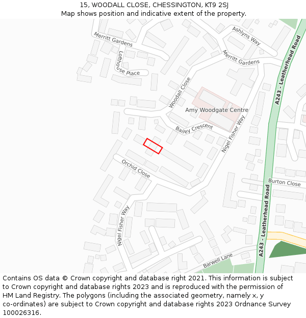 15, WOODALL CLOSE, CHESSINGTON, KT9 2SJ: Location map and indicative extent of plot