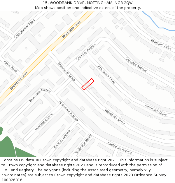 15, WOODBANK DRIVE, NOTTINGHAM, NG8 2QW: Location map and indicative extent of plot