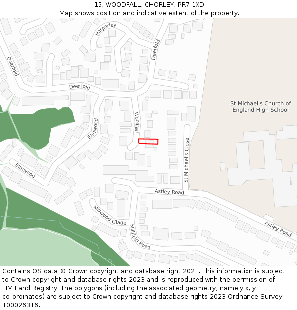 15, WOODFALL, CHORLEY, PR7 1XD: Location map and indicative extent of plot