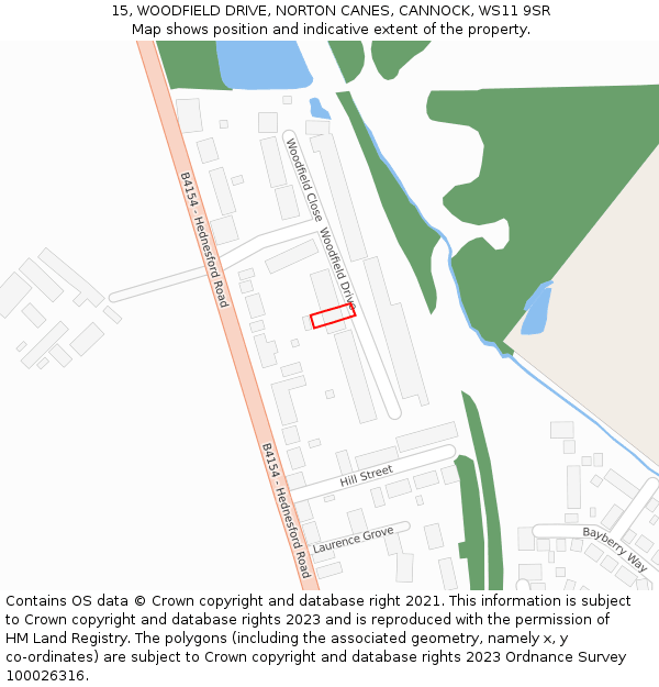 15, WOODFIELD DRIVE, NORTON CANES, CANNOCK, WS11 9SR: Location map and indicative extent of plot