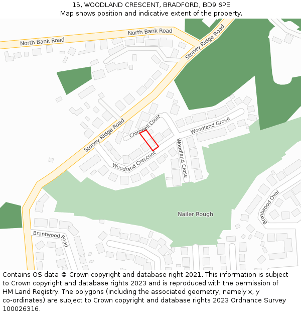 15, WOODLAND CRESCENT, BRADFORD, BD9 6PE: Location map and indicative extent of plot