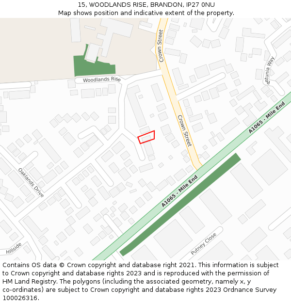 15, WOODLANDS RISE, BRANDON, IP27 0NU: Location map and indicative extent of plot