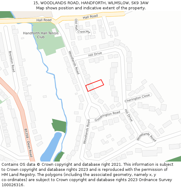 15, WOODLANDS ROAD, HANDFORTH, WILMSLOW, SK9 3AW: Location map and indicative extent of plot