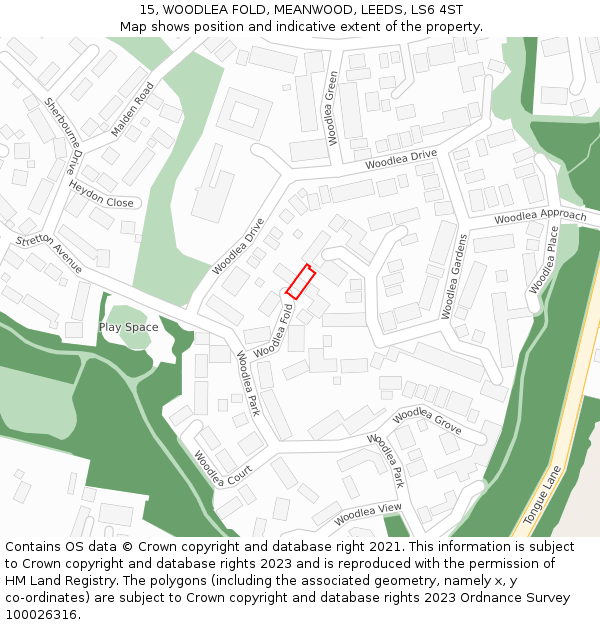 15, WOODLEA FOLD, MEANWOOD, LEEDS, LS6 4ST: Location map and indicative extent of plot