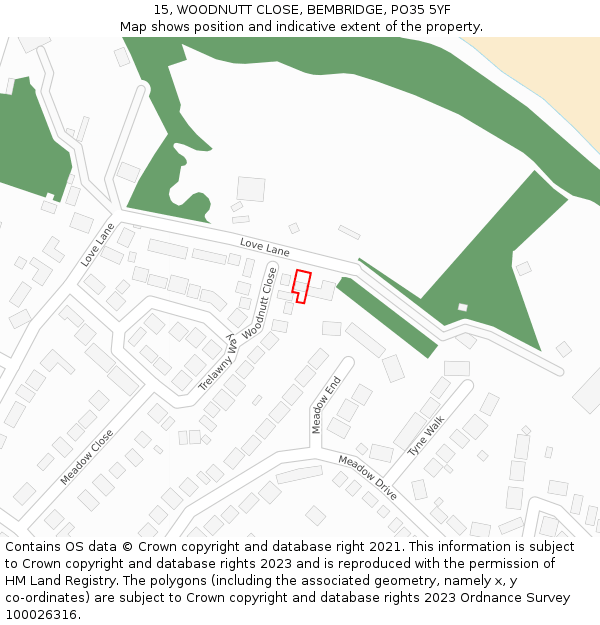 15, WOODNUTT CLOSE, BEMBRIDGE, PO35 5YF: Location map and indicative extent of plot
