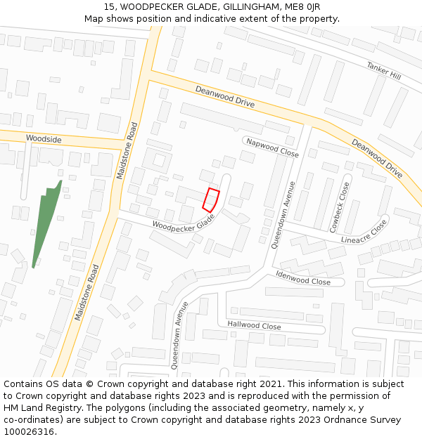 15, WOODPECKER GLADE, GILLINGHAM, ME8 0JR: Location map and indicative extent of plot