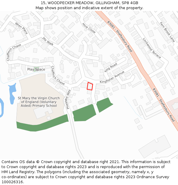 15, WOODPECKER MEADOW, GILLINGHAM, SP8 4GB: Location map and indicative extent of plot