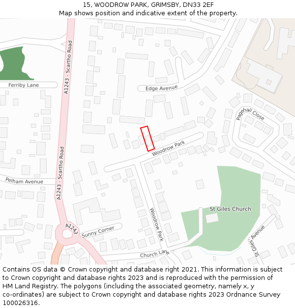 15, WOODROW PARK, GRIMSBY, DN33 2EF: Location map and indicative extent of plot