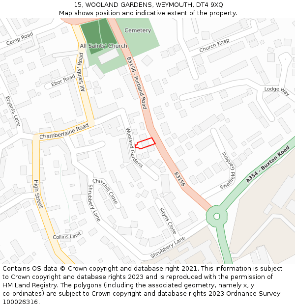 15, WOOLAND GARDENS, WEYMOUTH, DT4 9XQ: Location map and indicative extent of plot