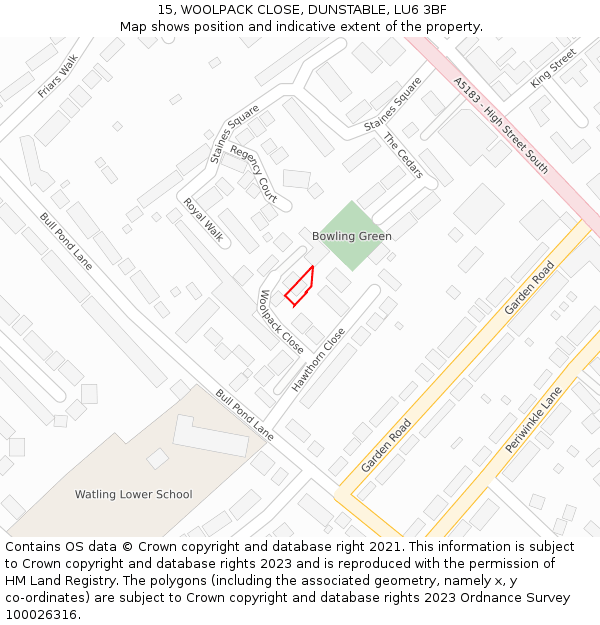 15, WOOLPACK CLOSE, DUNSTABLE, LU6 3BF: Location map and indicative extent of plot