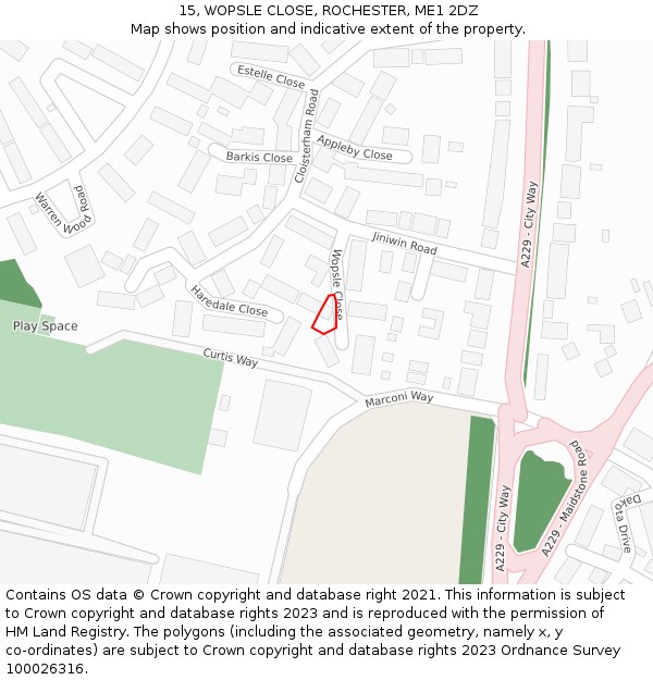 15, WOPSLE CLOSE, ROCHESTER, ME1 2DZ: Location map and indicative extent of plot