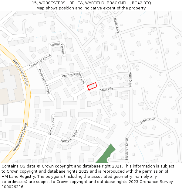15, WORCESTERSHIRE LEA, WARFIELD, BRACKNELL, RG42 3TQ: Location map and indicative extent of plot