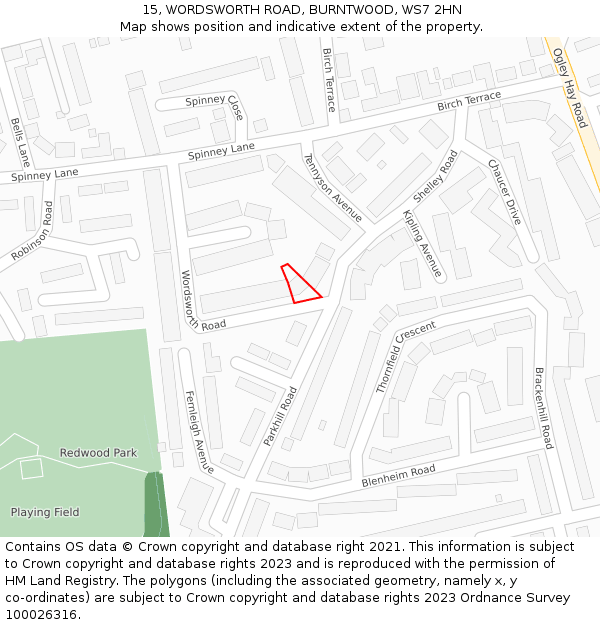 15, WORDSWORTH ROAD, BURNTWOOD, WS7 2HN: Location map and indicative extent of plot
