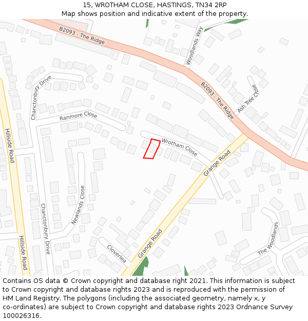 15, WROTHAM CLOSE, HASTINGS, TN34 2RP: Location map and indicative extent of plot