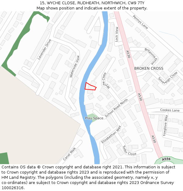 15, WYCHE CLOSE, RUDHEATH, NORTHWICH, CW9 7TY: Location map and indicative extent of plot