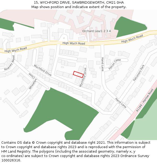 15, WYCHFORD DRIVE, SAWBRIDGEWORTH, CM21 0HA: Location map and indicative extent of plot