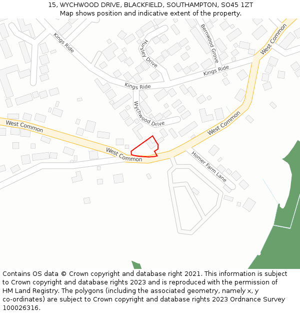 15, WYCHWOOD DRIVE, BLACKFIELD, SOUTHAMPTON, SO45 1ZT: Location map and indicative extent of plot
