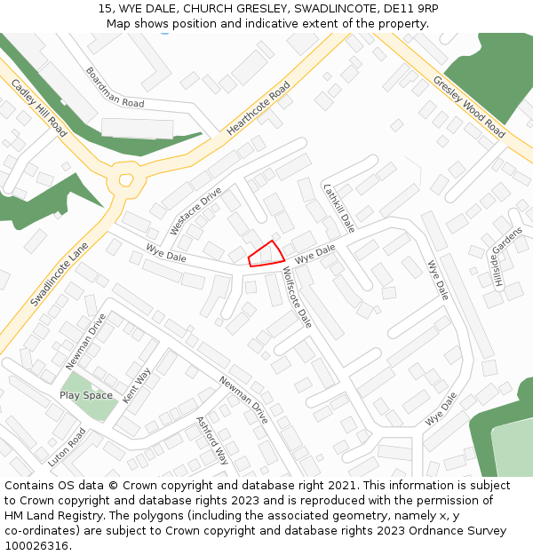 15, WYE DALE, CHURCH GRESLEY, SWADLINCOTE, DE11 9RP: Location map and indicative extent of plot