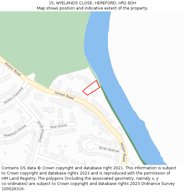 15, WYELANDS CLOSE, HEREFORD, HR2 6DH: Location map and indicative extent of plot