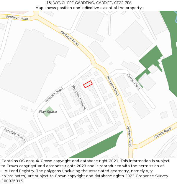 15, WYNCLIFFE GARDENS, CARDIFF, CF23 7FA: Location map and indicative extent of plot