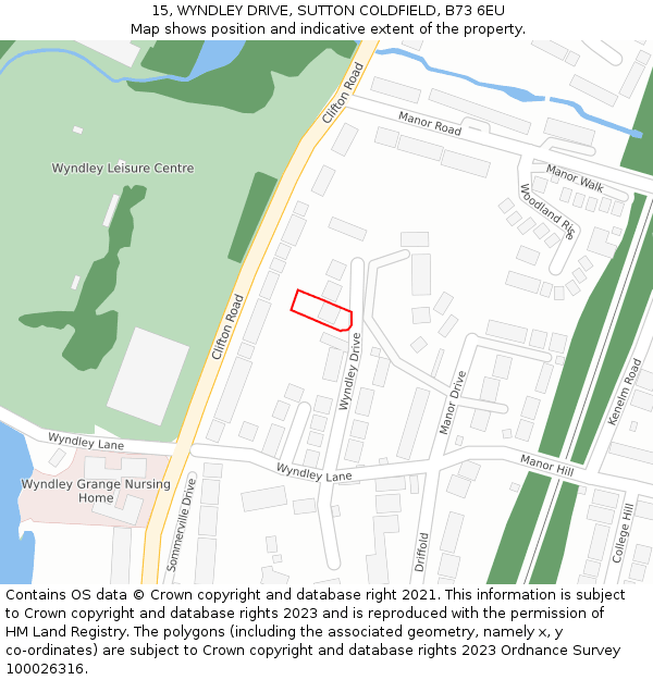 15, WYNDLEY DRIVE, SUTTON COLDFIELD, B73 6EU: Location map and indicative extent of plot