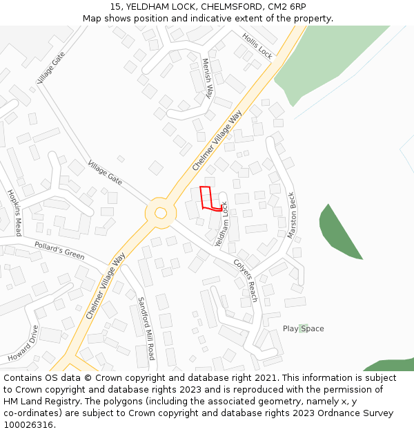 15, YELDHAM LOCK, CHELMSFORD, CM2 6RP: Location map and indicative extent of plot